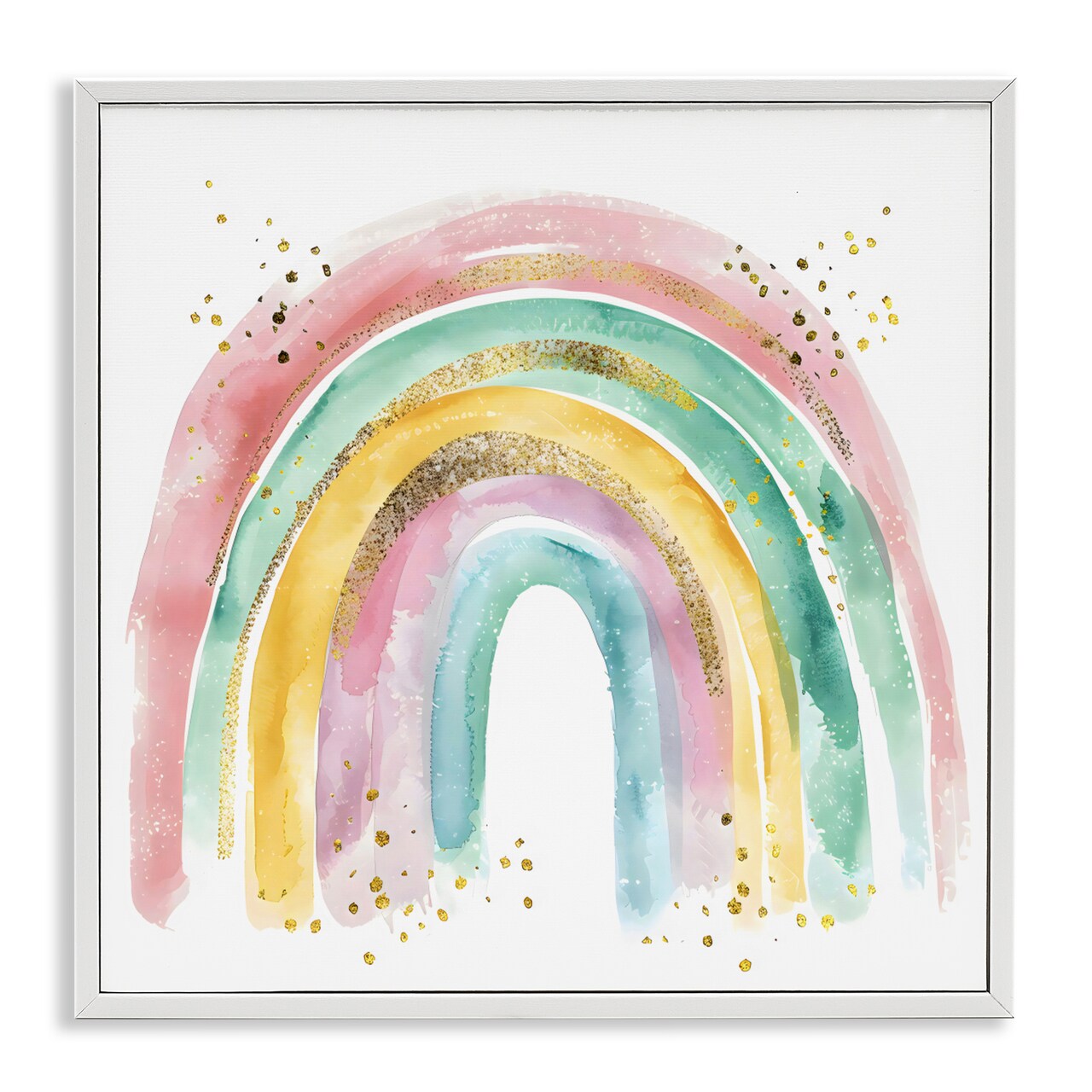 Stupell Industries Pastel Rainbow with Gold Accents Framed Giclee, design by Creative Studio